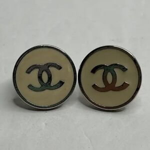 Chanel CC Silver Button Earrings